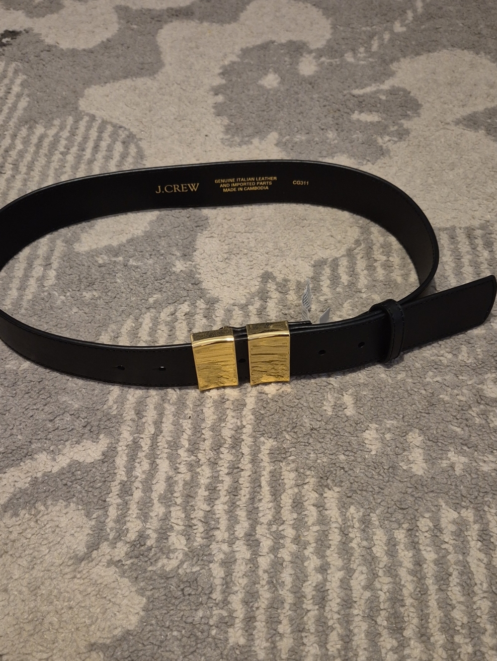 J. Crew Black Leather Belt with Gold-Tone Square Buckle Small